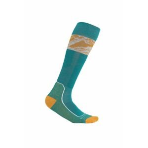 Dámské merino ponožky ICEBREAKER Wmns Ski+ Light OTC Alps 3D, Flux Green/Solar/Snow velikost: 41-43 (L)