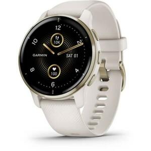 GARMIN sportovní GPS hodinky Venu 2 Plus, nerezová luneta Cream Gold, pouzdro a silikonový řemínek White