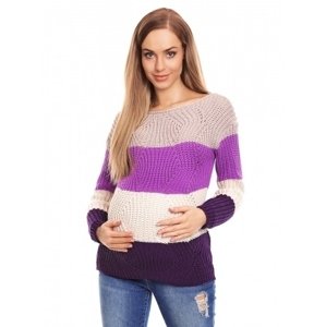 Be MaaMaa Teploučký těhotenský svetr, široké pruhy - fialová UNI, Univerzální