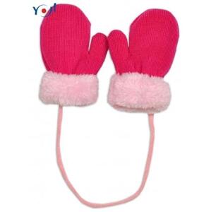 Zimní kojenecké rukavičky s kožíškem - se šňůrkou YO - malinové/růžový kožíšek 98-104 (2-4r)