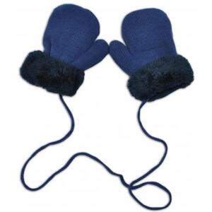 Zimní kojenecké rukavičky s kožíškem - se šňůrkou YO - jeans/granátový kožíšek 110 (4-5r)