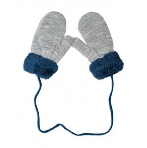 Zimní kojenecké rukavičky s kožíškem - se šňůrkou  YO - šedé/granátový kožíšek 98-104 (2-4r)