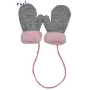 Zimní kojenecké rukavičky s kožíškem - se šňůrkou YO - šedé/růžový kožíšek 110 (4-5r)