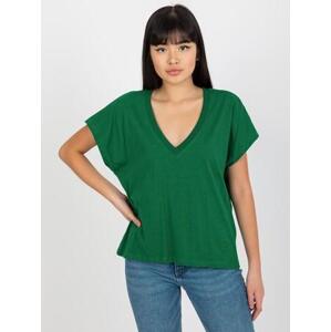 Fashionhunters MAYFLIES tmavě zelené dámské jednobarevné bavlněné tričko Velikost: S