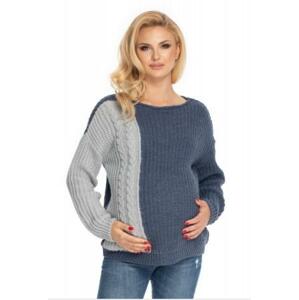 Těhotenský svetr, pletený vzor - jeans/šedá, vel. UNI UNI, Univerzální