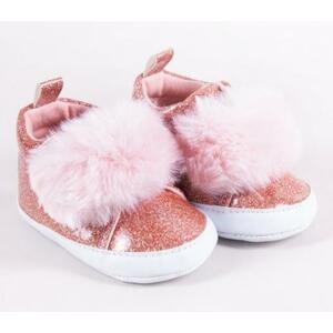 Kojenecké boty/capáčky lakýrky Girl s kožešinou YO ! - růžový brokát 68-80 (6-12m)