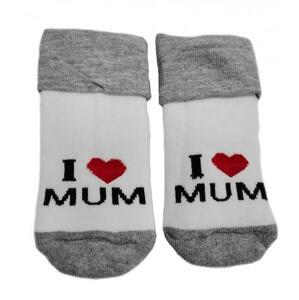 Kojenecké froté bavlněné ponožky I Love Mum, bílo/šedé 80/86 80-86 (12-18m)