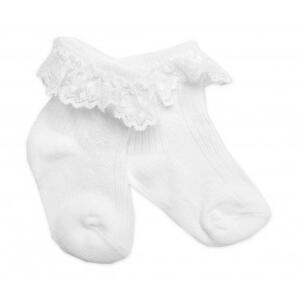 Bavlněné ponožky s krajkovým volánkem Baby Nellys, bílé 68-80 (6-12m)