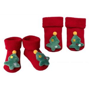 Kojenecké vánoční froté ponožky Stromeček, Baby Nellys, červené 68-80 (6-12m)