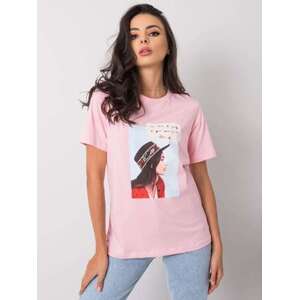 Fashionhunters Dámské růžové tričko s potiskem L