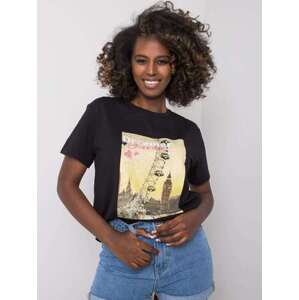 Fashionhunters Černé dámské tričko s bižuterními aplikacemi