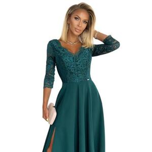 Numoco Elegantní dlouhé šaty s krajkovým výstřihem AMBER - zelené Velikost: XL, Zelená