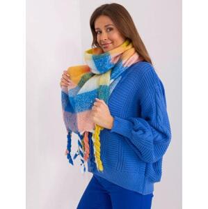 Fashionhunters Žlutý a modrý dámský šátek s barevnými třásněmi.Velikost: JEDNA VELIKOST