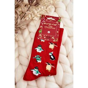 Kesi Pánské vánoční bavlněné ponožky s tučňáky červené 43-46, Červená