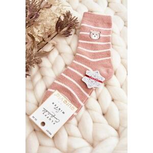 Kesi Dámské teplé pruhované ponožky s medvídkem, růžové, 35-38, Růžová