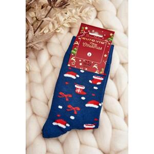 Kesi Pánské bavlněné vánoční ponožky se vzory námořnická modř 39-42, Modrá