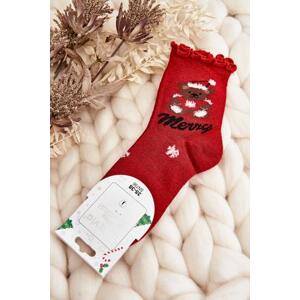 Kesi Dámské lesklé vánoční ponožky s medvídkem červené 35-38, Červená