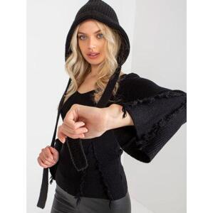 Fashionhunters Klasický černý svetr s žebrovaným výstřihem Velikost: JEDNA VELIKOST