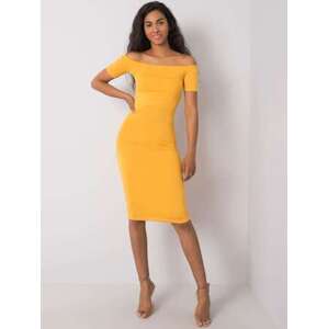 Fashionhunters RUE PARIS Tmavě žluté dámské šaty S