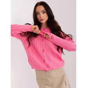 Fashionhunters Růžový pletený svetr na knoflíky Velikost: ONE SIZE, JEDNA, VELIKOST