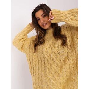 Fashionhunters Světle žlutý kabelový pletený svetr.Velikost: ONE SIZE, JEDNA, VELIKOST