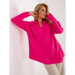 Fashionhunters Fluo růžový dámský oversize svetr s límečkem RUE PARIS Velikost: ONE SIZE, JEDNA, VELIKOST