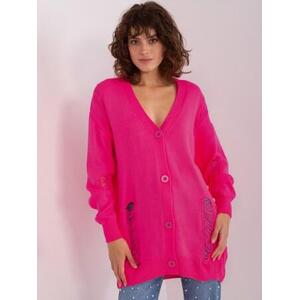 Fashionhunters Fluo růžový dlouhý svetr s dírkami.Velikost: ONE SIZE, JEDNA, VELIKOST