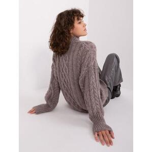 Fashionhunters Tmavě šedý dámský kabelový pletený svetr.Velikost: JEDNA VELIKOST