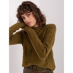 Fashionhunters Khaki dámský svetr s kabely.Velikost: ONE SIZE, JEDNA, VELIKOST