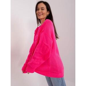 Fashionhunters Fluo růžový oversize svetr s kulatým výstřihem Velikost: ONE SIZE, JEDNA, VELIKOST