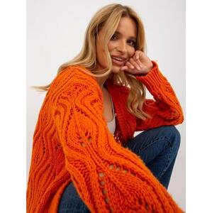 Fashionhunters Oranžový dámský prolamovaný kardigan s vlnou Velikost: ONE VELIKOST, JEDNA