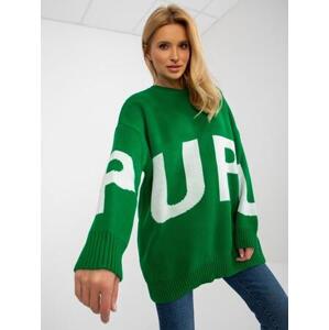 Fashionhunters Dámský zelený oversize svetr s nápisem RUE PARIS Velikost: ONE SIZE, JEDNA, VELIKOST