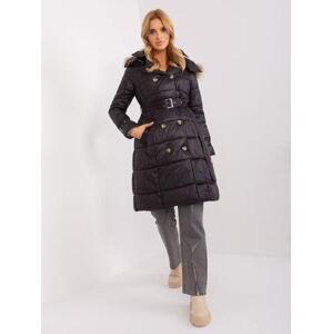 Fashionhunters Černá prošívaná zimní bunda na knoflíky Velikost: M