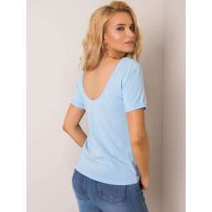 Fashionhunters Základní světle modré tričko s XL výstřihem
