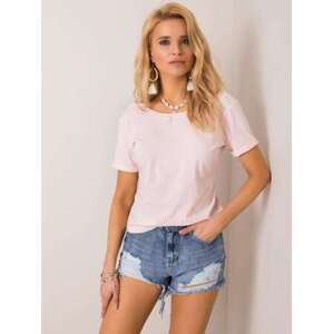 Fashionhunters Základní světle růžové tričko s XL výstřihem na zádech