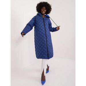 Fashionhunters Námořnická modrá prošívaná bunda s kapucí Velikost: XL