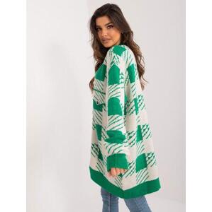 Fashionhunters Zelený a béžový oversize svetr s geometrickým vzorem.Velikost: ONE SIZE, JEDNA, VELIKOST
