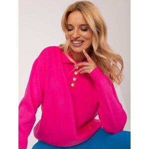 Fashionhunters Fluo růžový oversize svetr s ozdobnými knoflíky.Velikost: ONE SIZE, JEDNA, VELIKOST