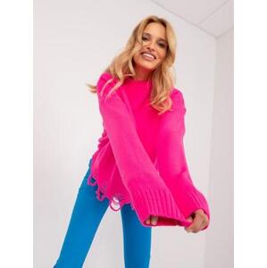 Fashionhunters Fluo růžový oversize svetr s dírkami.Velikost: ONE SIZE, JEDNA, VELIKOST