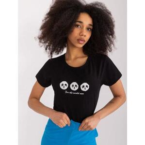 Fashionhunters Černé bavlněné tričko s pandami BASIC FEEL GOOD Velikost: S/M