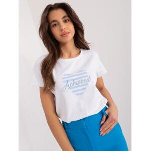 Fashionhunters Bílé a modré tričko s potiskem BASIC FEEL GOOD Velikost: S/M