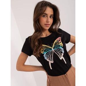 Fashionhunters Černé tričko s motýlkem BASIC FEEL GOOD Velikost: S/M