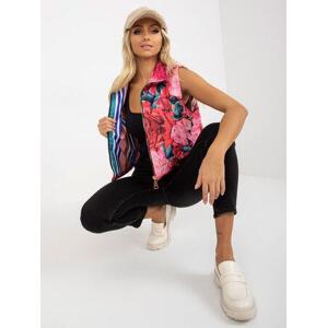 Fashionhunters Růžová krátká vesta s květinami s kapsami.Velikost: XL