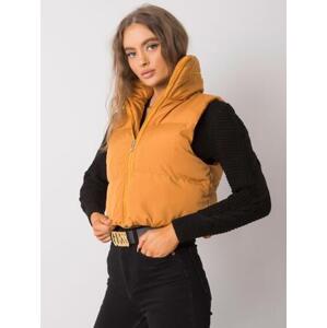 Fashionhunters Tmavě žlutá vesta s kapucí L / XL