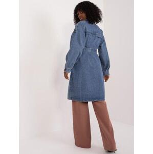 Fashionhunters Tmavě modrý džínový kabát s páskem.Velikost: S/M