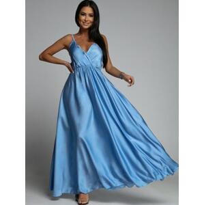 FASARDI Dlouhé modré saténové šaty s ramínky Velikost: UNIV, Modrá