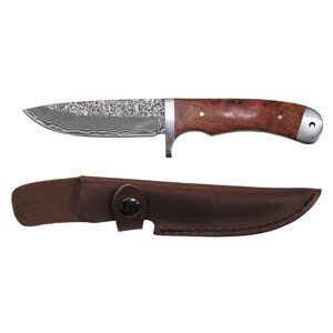 FOX Outdoor Nůž "Damašek" dřevěná střenka + kožené pouzdro